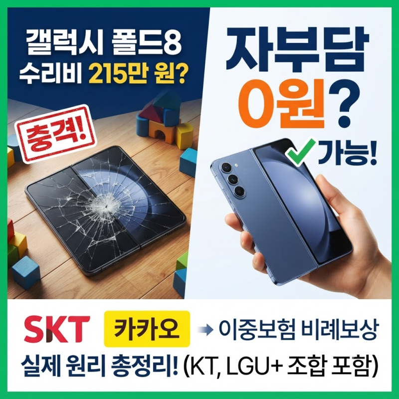 [스마트폰 보험 꿀팁] 갤럭시 폴드8 올갈이 수리비 자부담 0원 만드는 통신사+카카오 이중보....
