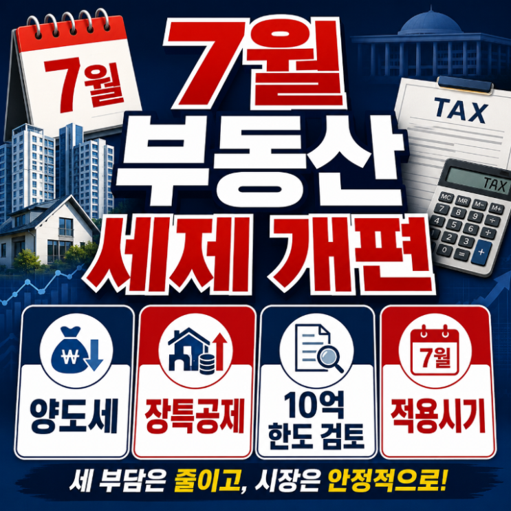 7월 부동산 세제 <b>개편</b> 양도세 <b>장특공제</b> 10억한도? 검토 적용시기