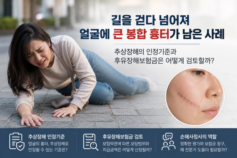 얼굴 봉합 흉터 발생시 추상장해 후유장해보험금 보상기준은?