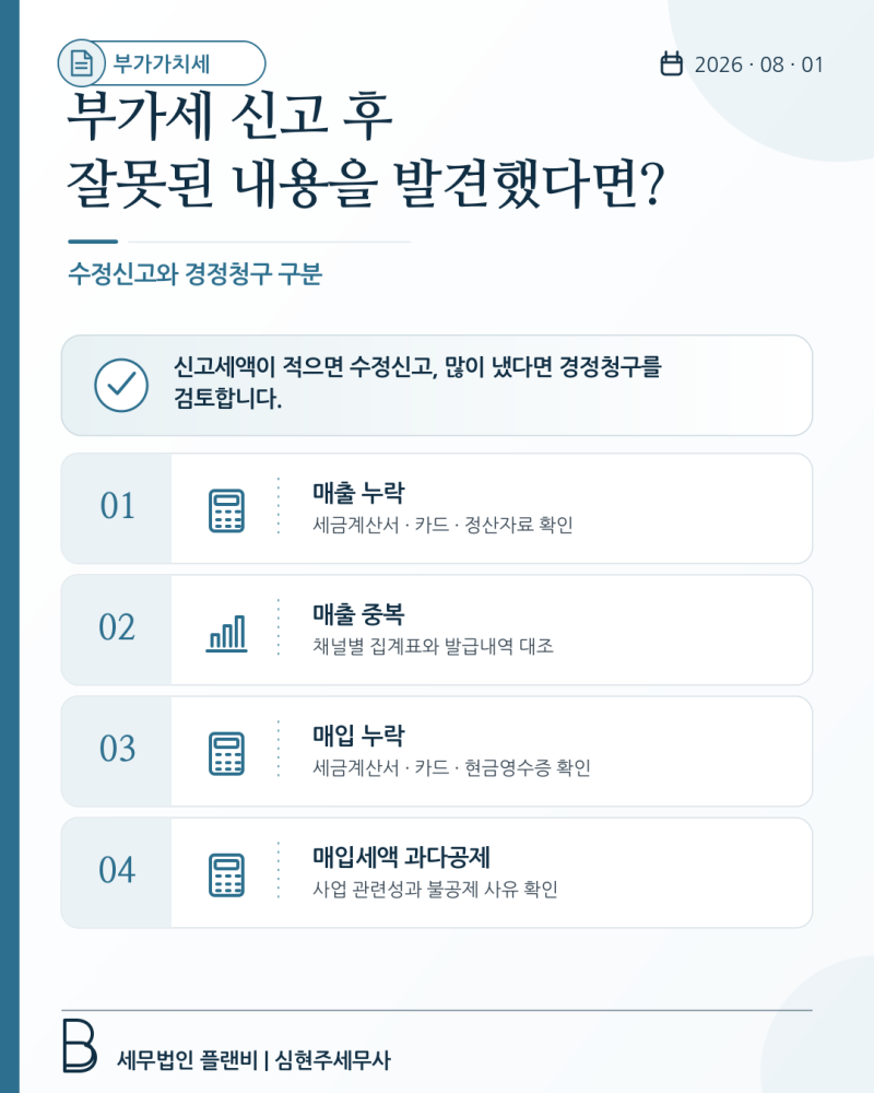부가세 신고 후 잘못된 내용을 발견했다면? 수정신고와 경정청구 구분