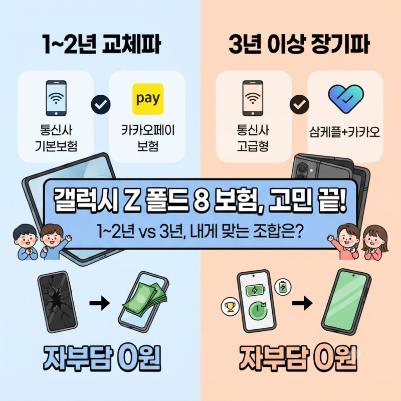 [갤럭시 Z 폴드 8 보험 완벽 비교] 1~2년 교체파 vs 3년 이상 장기파 맞춤 추천 (자부담 0원 비례....