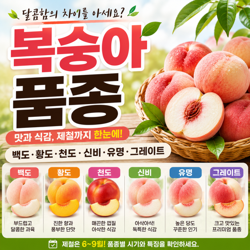 복숭아 품종｜백도·황도·천도·신비·유명·그레이트 차이·품종별 출하 시기와 특징