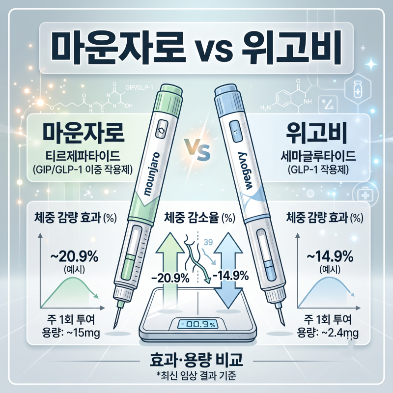 마운자로 위고비 효과 비교, 감량률·용량 차이 뭐가 더 좋을까