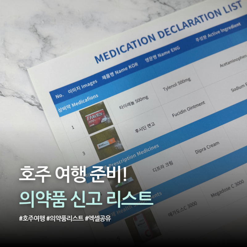 호주 여행 준비물 의약품 반입 신고 영문 리스트 공유