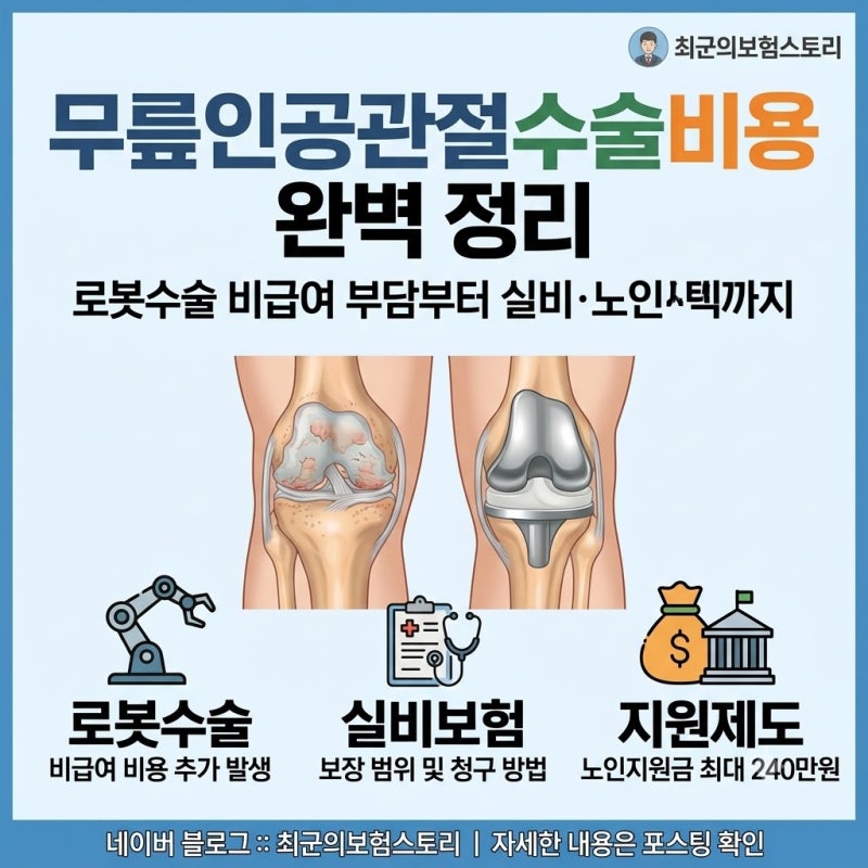 무릎인공관절수술비용 양쪽 평균 금액과 실비 보장 및 지원제도 정리