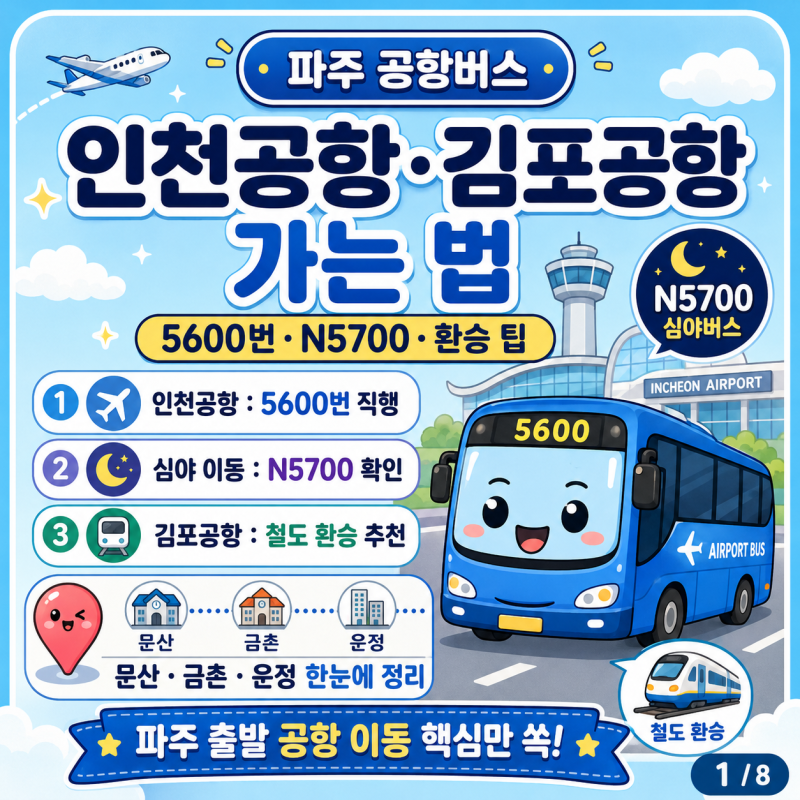 파주 공항버스, 인천공항·김포공항 리무진 시간표 요금 예매 타는곳 한 번에 정리