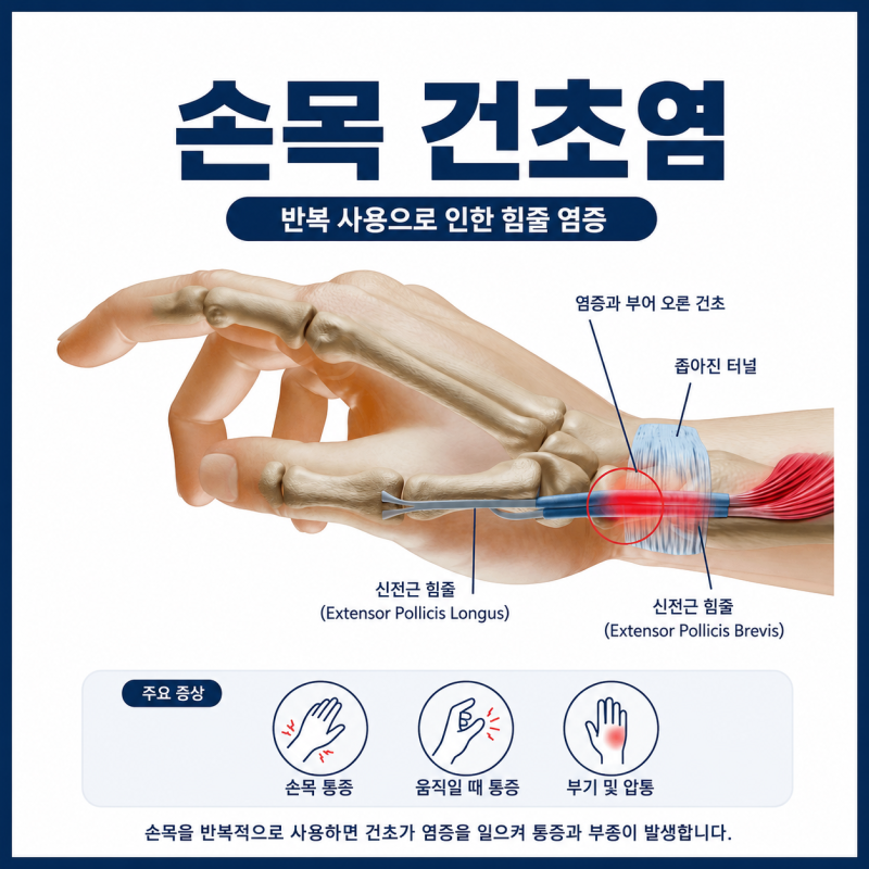 위례 손목 통증. 건초염 드퀘르벵병 치료