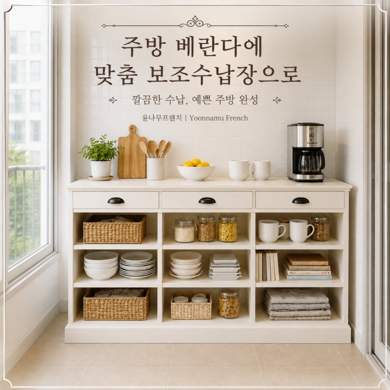 베란다 보조주방 맞춤 수납장으로 깔끔 인테리어