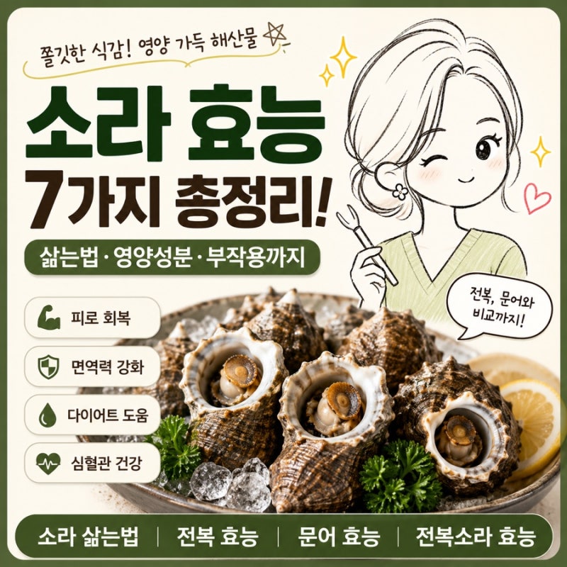 소라 효능 7가지, 전복보다 좋을까? 삶는 법·영양성분·부작용까지 총정리
