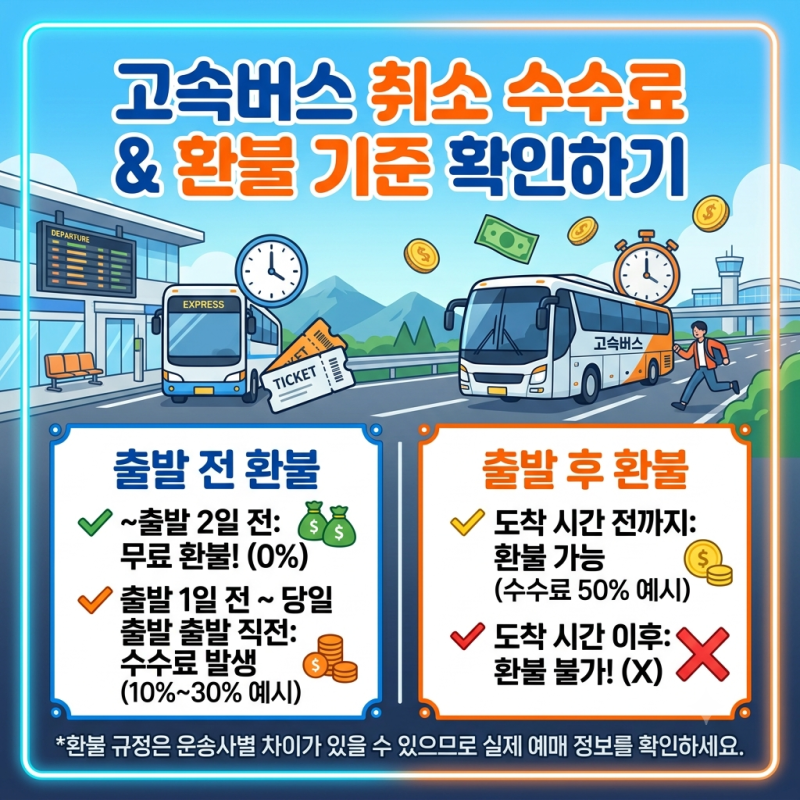 고속버스 취소 수수료 출발 전후 환불 기준 확인하기