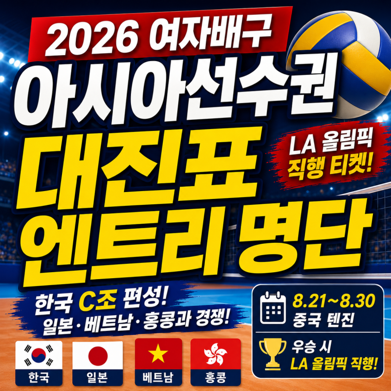 여자배구 아시아선수권 대진표·엔트리 명단｜한국 C조 일정과 8강 조건