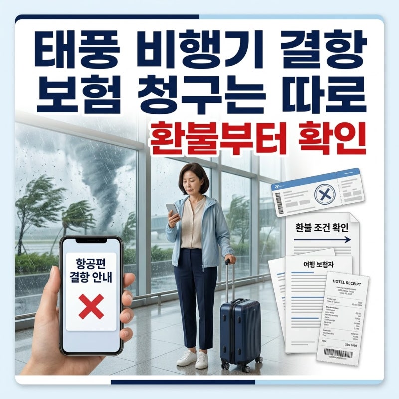 태풍 비행기 결항 보상｜항공권 환불·여행자보험 청구 방법