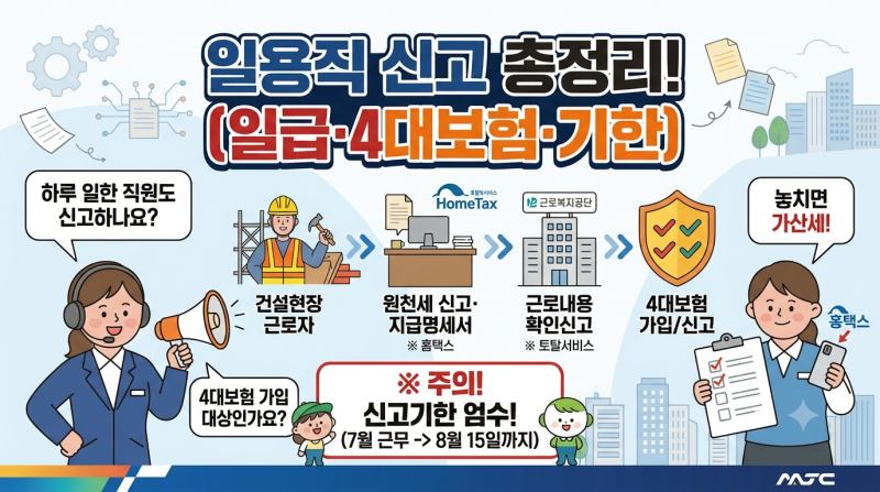 일용직 신고 총정리/ 일용직 기준부터 근로내용확인신고·원천세·4대보험까지