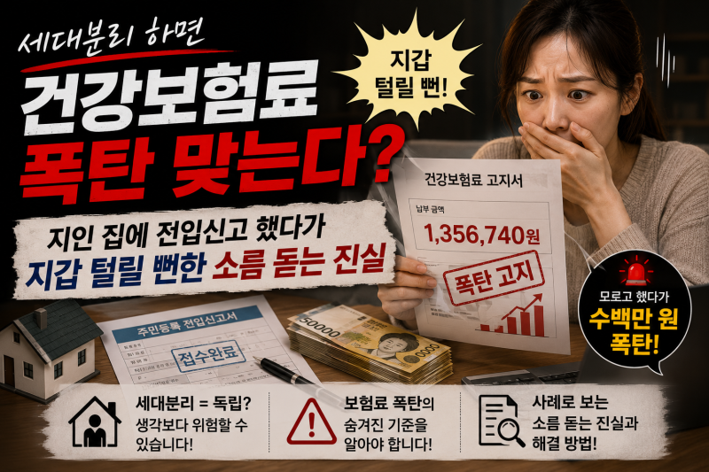 "세대분리 하면 건강보험료 폭탄 맞는다? 지인 집에 전입신고 했다가 지갑 털릴 뻔한 소름 돋....