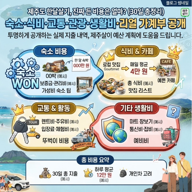 제주도 한달살기 비용 공개, 매일 12만원 쓴 리얼 가계부