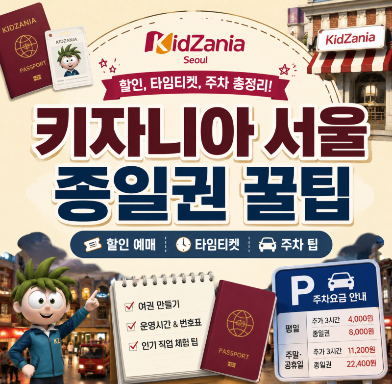 키자니아 서울 종일권 꿀팁 (할인, 타임티켓, 주차, 여권)