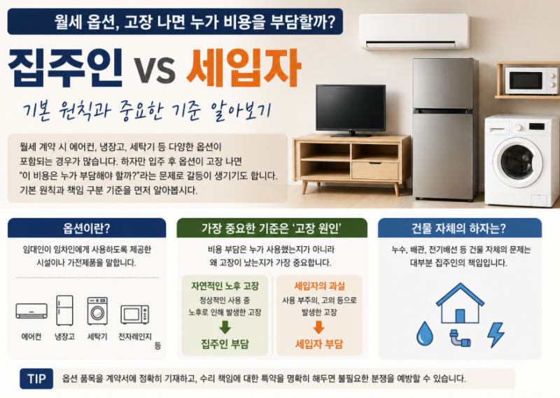 월세 옵션, 고장 나면 누가 비용을 부담할까? 집주인 vs 세입자