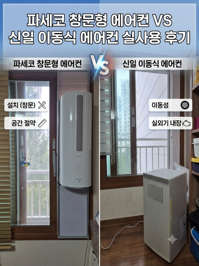 창문형 에어컨 VS 이동식 에어컨 장단점 (파세코 창문형 에어컨, 신일 이동식 에어컨 실사용 ....