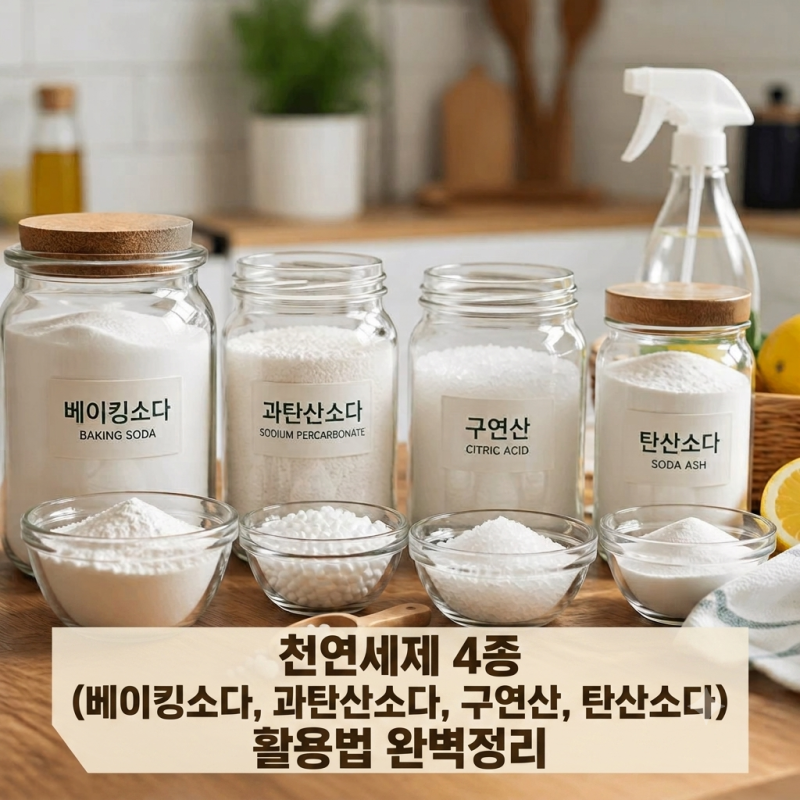 천연세제 4종류 헷갈릴 때? 베이킹소다 과탄산소다 구연산 탄산소다 용도 한눈에 보기
