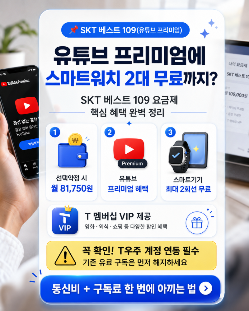 SKT 베스트 109 요금제 완벽 해부! 유튜브 프리미엄에 스마트워치 2대 무료 혜택까지 ✨