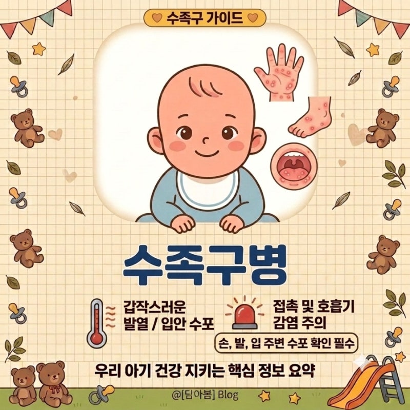 아기 수족구 초기증상, 열, 전염성, 잠복기, 완치판정까지