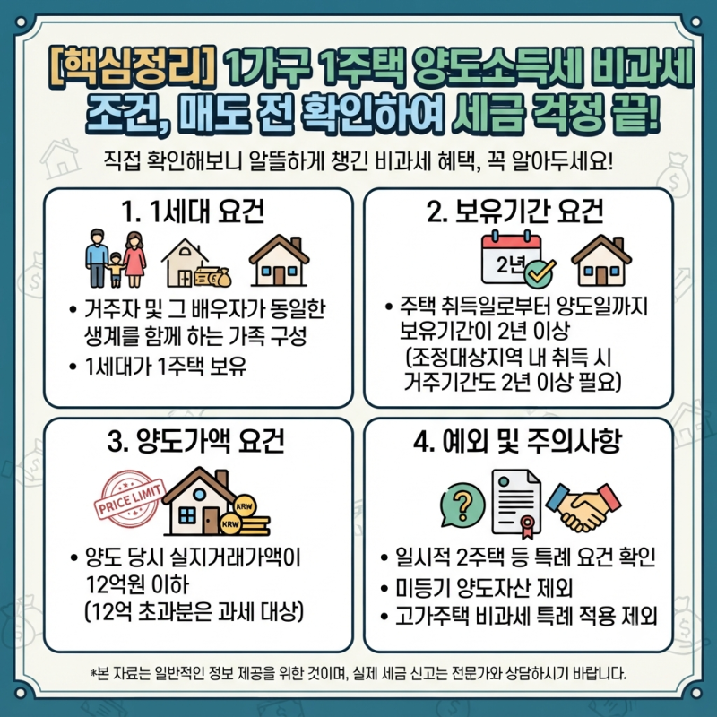 1가구 1주택 양도소득세 비과세 조건, 저는 매도 전에 확인하고 세금 걱정을 줄였습니다