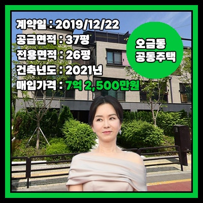 배우 김정난, 고양시 덕양구 오금동 연립주택 1호실 37평 (대지권 46평) 7억 2,500만 원 개인 매....