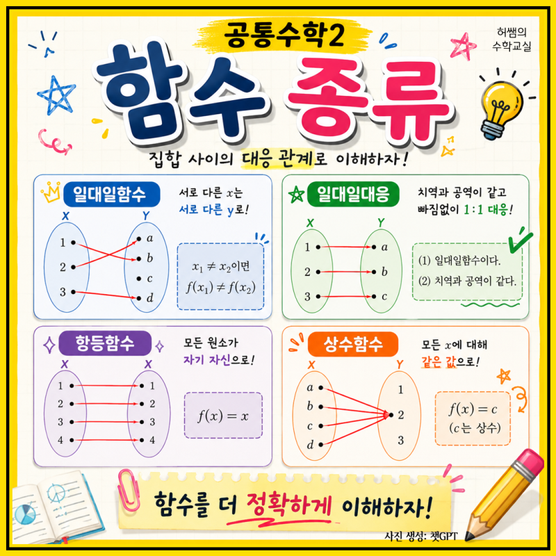 공통수학2 함수 종류 | 일대일함수, 일대일대응, 항등함수, 상수함수