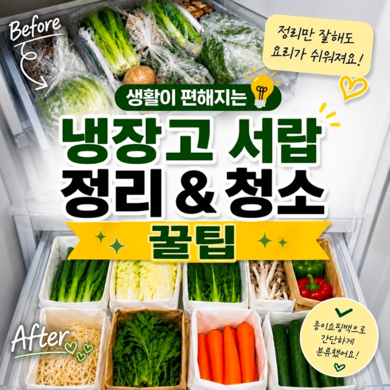 냉장고서랍 정리, 종이쇼핑백 하나로 깔끔하게 정리한 방법