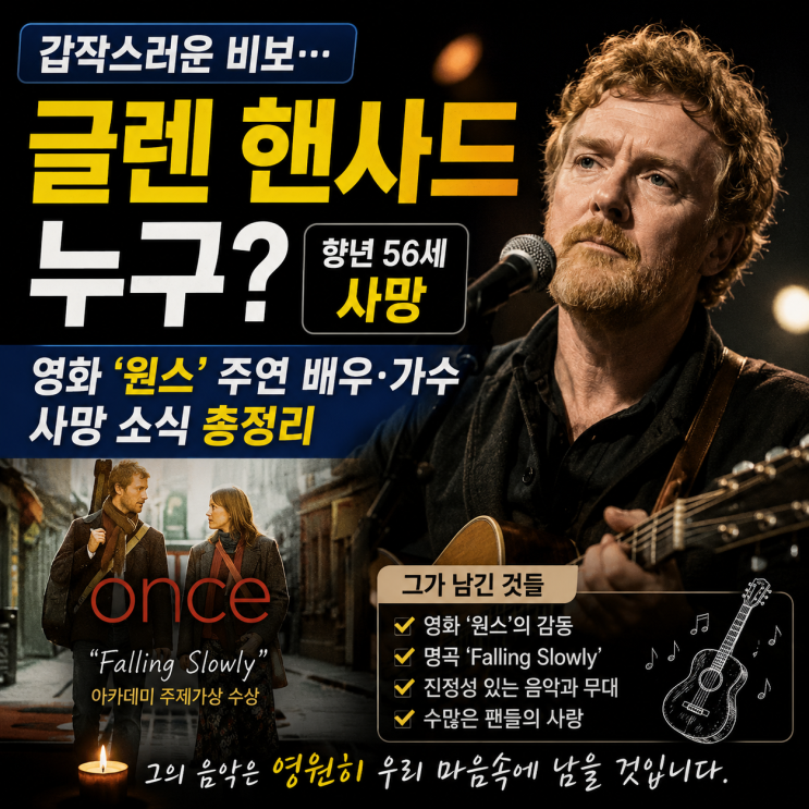 <b>글렌 핸사드</b> 누구? 영화 원스 주연 배우·가수 <b>사망</b> 소식 총정리