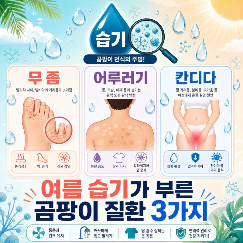 여름철 곰팡이 질환 3가지, 무좀·어루러기·칸디다 질염 원인부터 예방까지