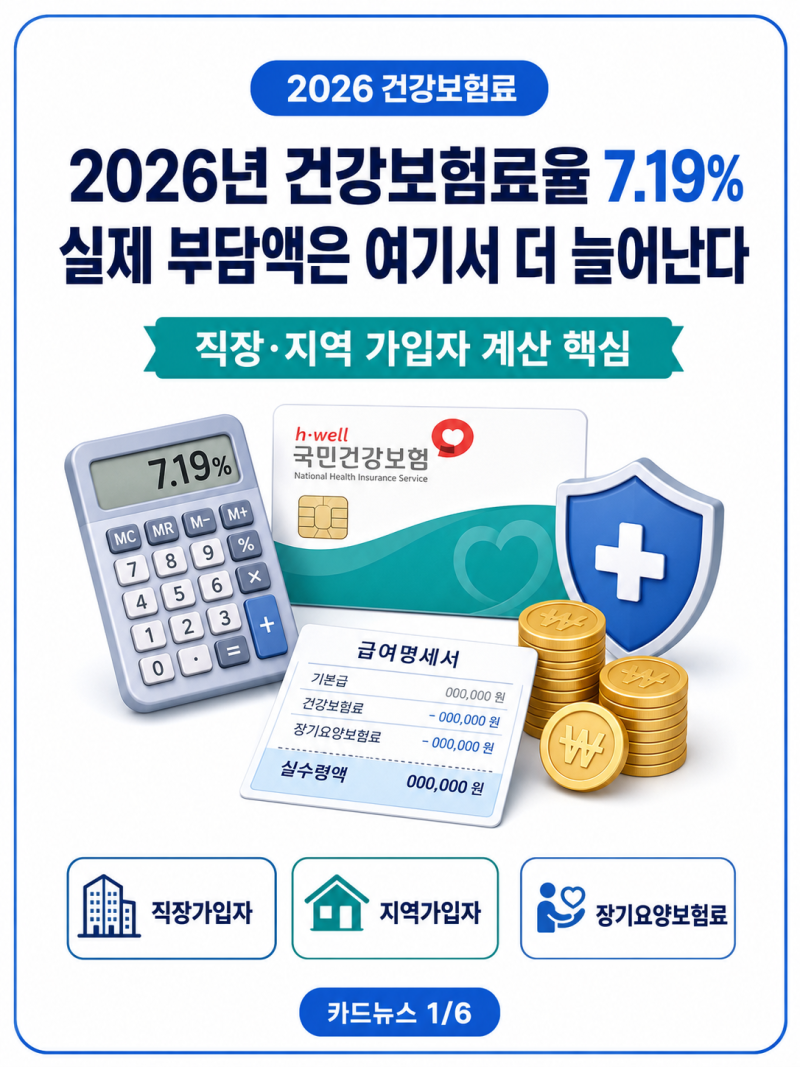 2026 건강보험료 인상 확정 직장, 지역 가입자 계산 방법 총정리