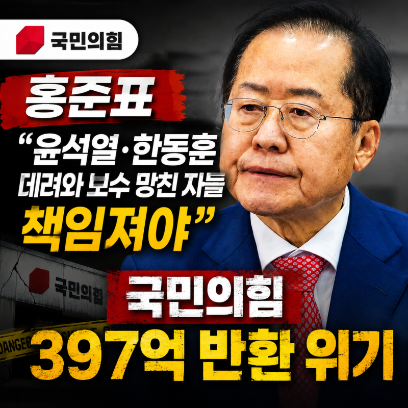 홍준표 “윤석열·한동훈 데려와 보수 망친 자들 책임져야” 국민의힘 397억 반환 위기