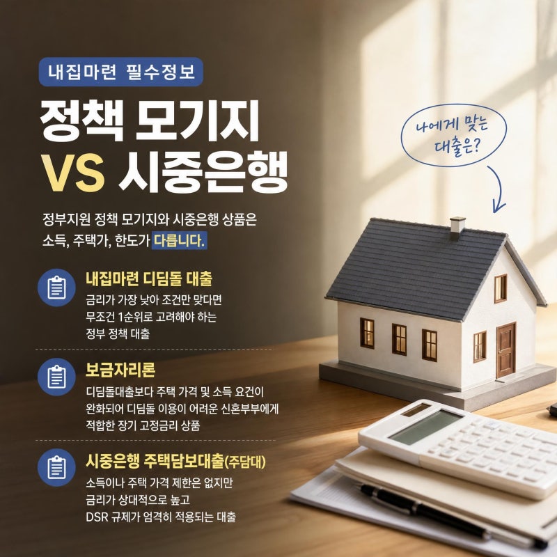 2026 신혼부부 아파트 구매 대출 조건 비교 및 차이점 완벽 정리(디딤돌vs보금자리론vs시중은....