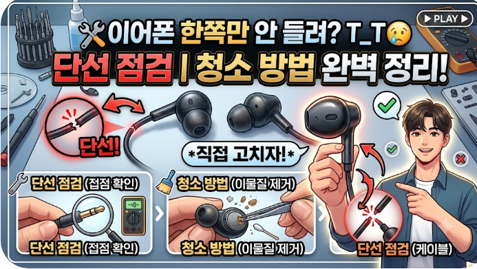 이어폰한쪽만들릴때 단선 점검 청소 방법