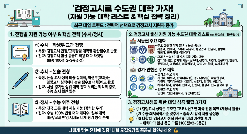 [검정고시 대입 총정리] 검정고시 출신 지원 가능한 수도권 주요 대학 리스트&전형별 전략 가....