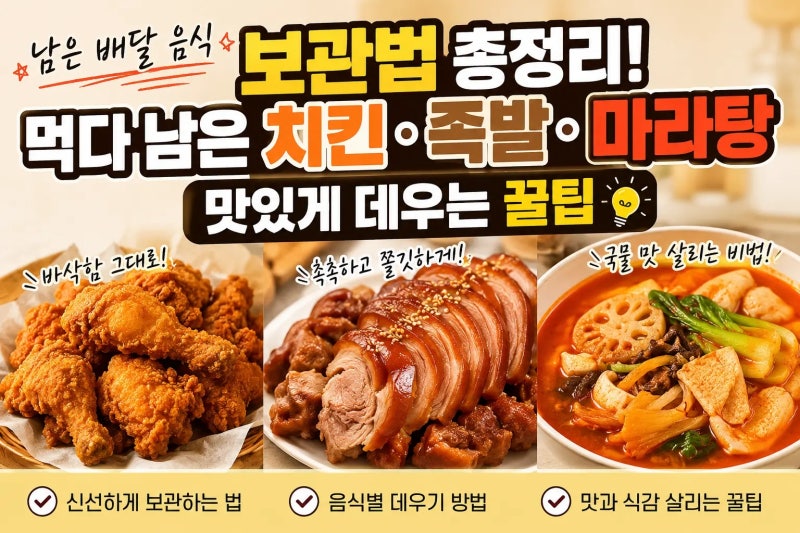 남은 배달 음식 보관법 총정리! 먹다 남은 치킨·족발·마라탕 맛있게 데우는 꿀팁