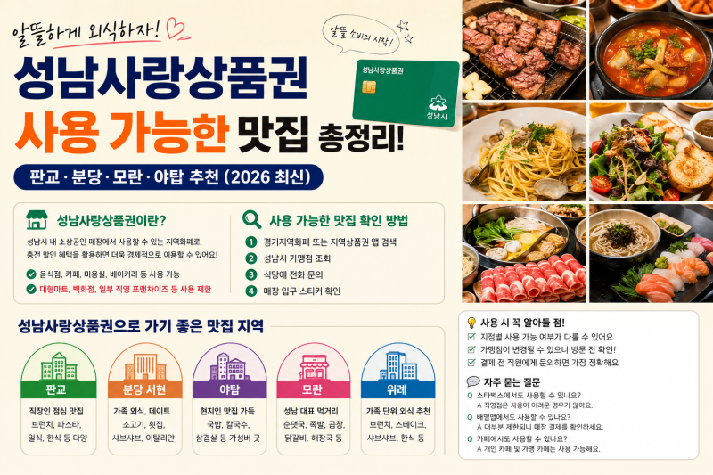 성남사랑상품권 사용 가능한 맛집 총정리! 판교·분당·모란·야탑·위례 추천 (2026 최신)
