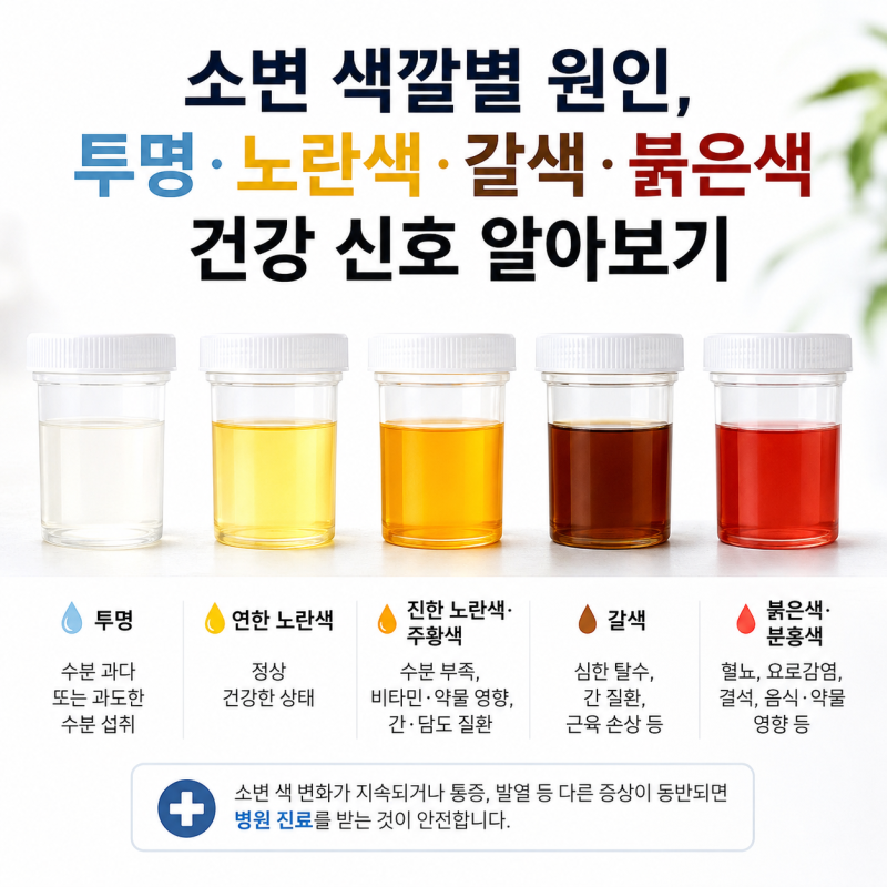 소변 색깔별 원인, 투명 노란색 갈색 붉은색 건강 신호 알아보기