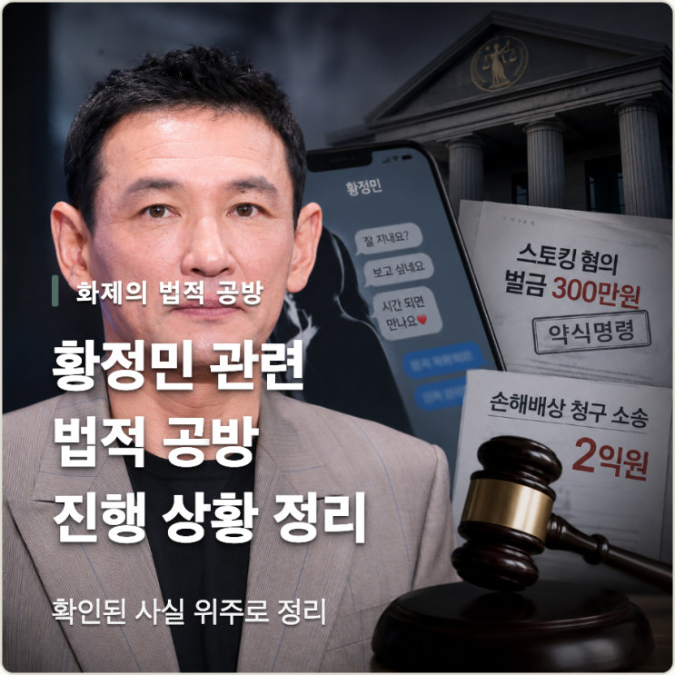 <b>황정민</b> 불륜 의혹, <b>스토킹</b> 주장과 법적 공방 확산