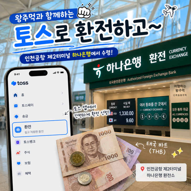 [치앙마이] 여행 준비｜토스로 환전하고 인천공항 제2터미널 하나은행 환전소에서 수령하기