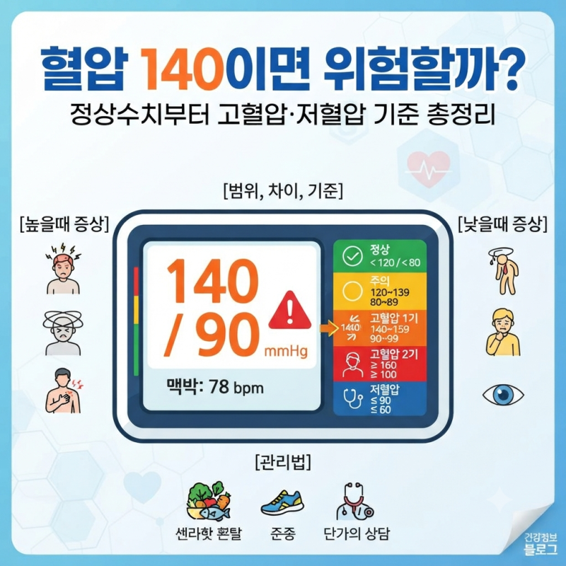 혈압 140이면 위험할까? 정상수치부터 맥박·고혈압·저혈압 기준 총정리 (범위,차이,기준,높....