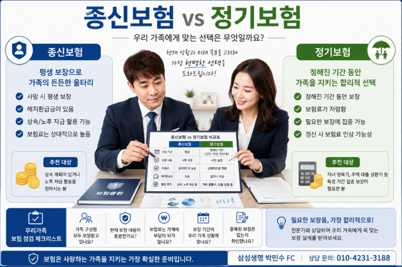 종신보험 vs 정기보험 차이, 나에게 맞는 건 뭘까요?
