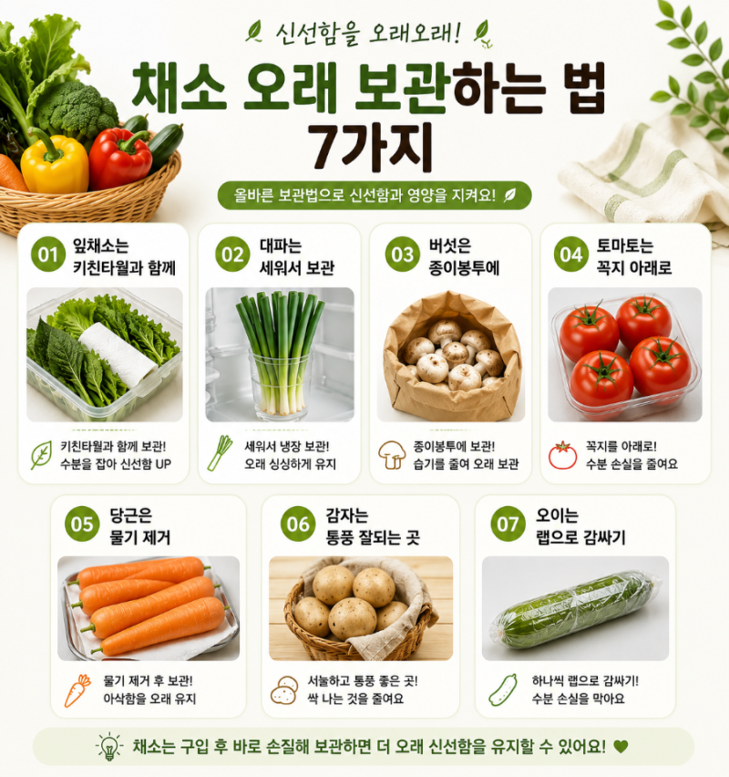 채소 오래 보관하는 법 7가지! 신선함을 오래 유지하는 보관 꿀팁