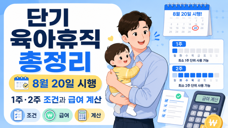 단기 육아휴직 총정리｜8월 20일 시행, 1주·2주 조건과 급여 계산