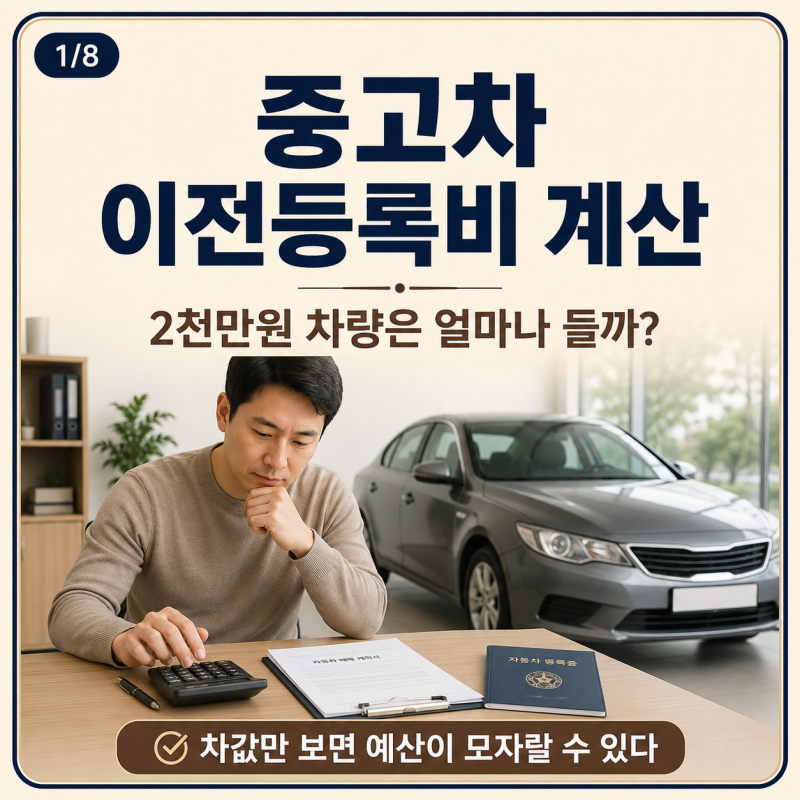 중고차 이전등록비 계산, 2천만원 차량은 얼마나 들까