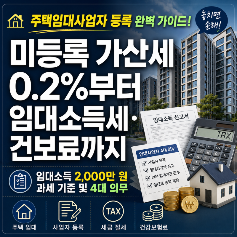 주택임대사업자 등록 혜택과 의무 총정리! 세무서 미등록 가산세부터 임대소득세·건보료 완....