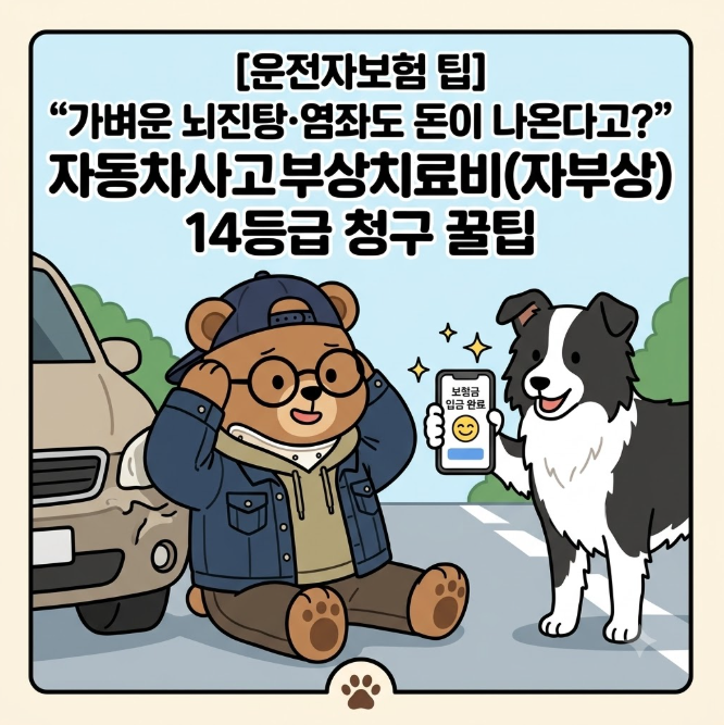 [운전자보험 팁] "가벼운 뇌진탕·염좌도 돈이 나온다고?" 자동차사고부상치료비(자부상) 14등....