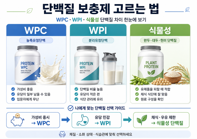 단백질 보충제 고르는 법｜WPC·WPI·식물성 단백질 차이