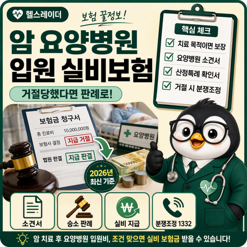 암 요양병원 입원 실비보험 적용범위 총정리 (직접치료·분쟁·판례·대응법)